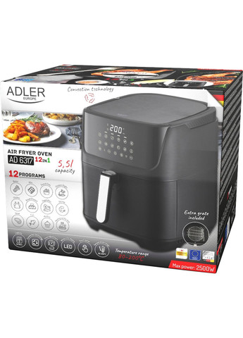 Мультипіч AD 6317 1800Вт/чаша 5.5л/програм:12/сенсорне керування/таймер/чорна Adler (372616697)