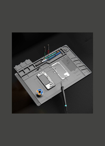 Антистатичний термостійкий килимок S-160 для ремонту техніки / паяння 300x450 мм Grey Kaisi (325432636)