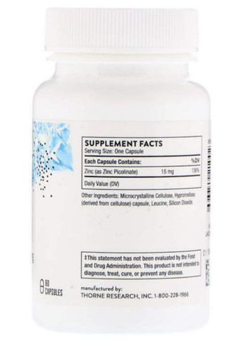 Цинка пиколинат 15мг Thorne Zinc Picolinate 60 капс Thorne Research (361081117)