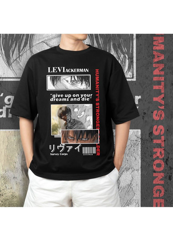 Чорна футболка з принтом атака титанів - леві акерман 5 No Brand