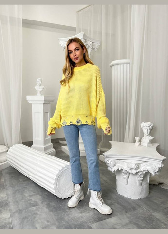 Жіночий светр з дірками жовтого кольору 407251 New Trend (285711615)