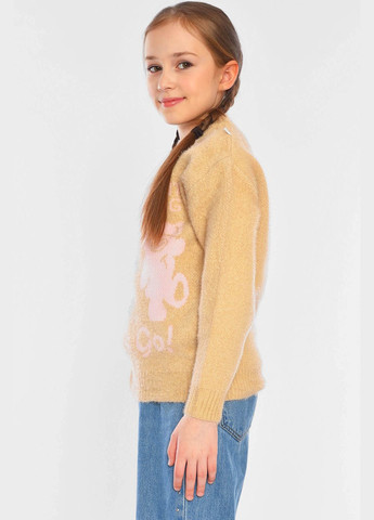 Бежевий зимовий светр дитячий для дівчинки бежевого кольору пуловер Let's Shop