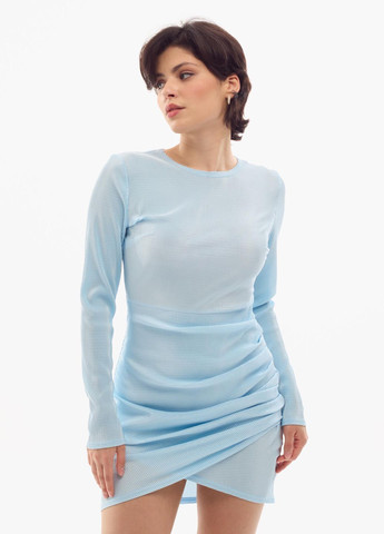 Голубое праздничный, коктейльное, вечернее платье мини со сборкой силуэтная Success