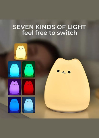 Ночник детский силиконовый Котик, 7 Цветов LED Mommy Bag (280941827)