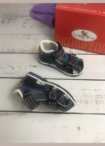 Темно-синие повседневные детские босоножки для мальчиков темно-синий (2016) Little Deer на липучке