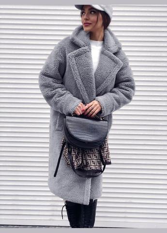 Женская шуба Тедди оверсайз серая Midi (90см) AL (317206255)
