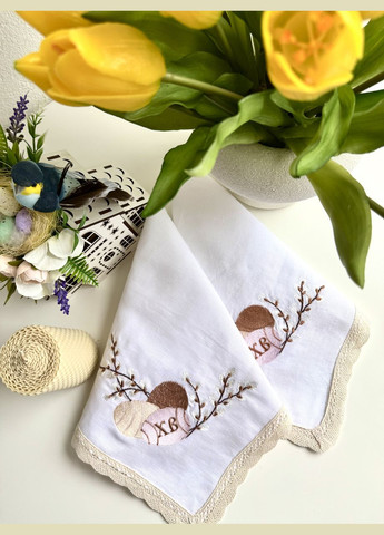 Лляна великодня серветка з вишивкою пасхальний рушник на кошик TobiSobi з вербою TS00011 Figasse (333023779)