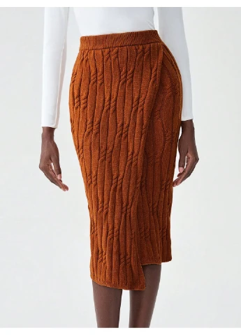 Коричневая однотонная юбка SHEIN