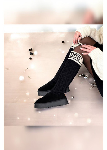 Жіночі чорні замшеві уггі зимові з високим вязаним чулком на потовщеній підошві Hengji Уггі (371767353)
