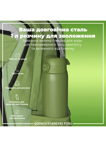 Пляшка для води металева 1200 мл. Stainless Steel, Khaki Green ION8 (395014503)