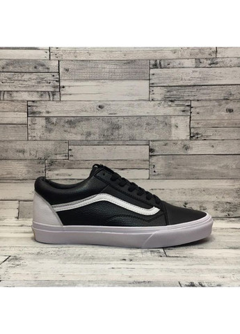Чорні Осінні кеди чоловічі vans old skool black white leather ванс олд скул No Brand