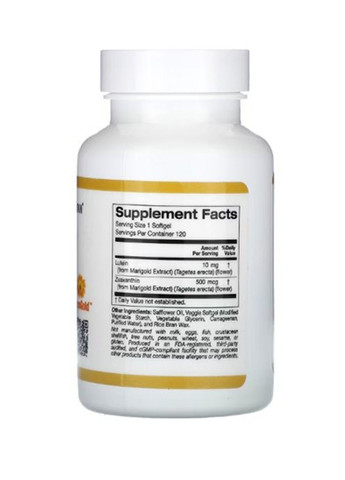 Лютеин и Зеаксантин, Lutein 10 мг 120 капсул California Gold Nutrition (347600136)