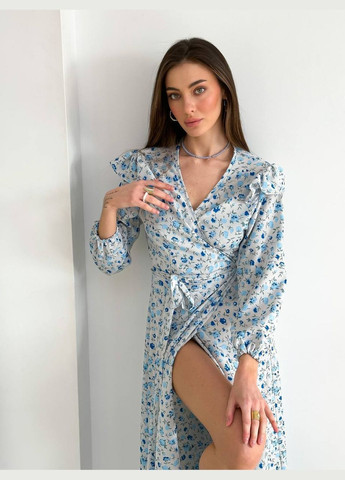 Блакитна святковий, коктейльна, ділова, повсякденний, вечірня жіноча сукня No Brand з квітковим принтом