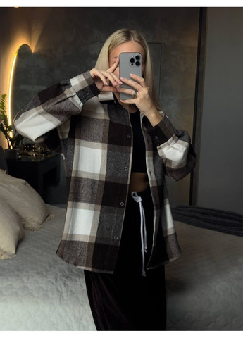 Коричневая повседневный, кэжуал рубашка в клетку No Brand с длинным рукавом