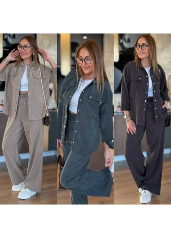 Костюм микровельвет рубашка на кнопках и брюки палаццо Україна (352065953)