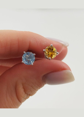 Серьги-пусеты серебряные с топазом и цитрином "Украина" Т27-гтц No Brand Сережки (341319972)