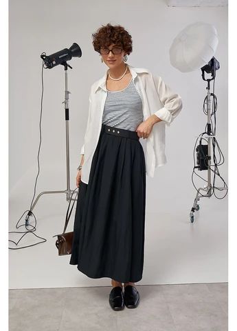 Черная однотонная однотонная юбка миди с поясом цвет, one size (есть размеры) No Brand