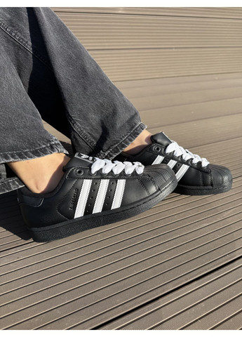 Черные демисезонные кроссовки мужские adidas superstar leather black адидас суперстар No Brand