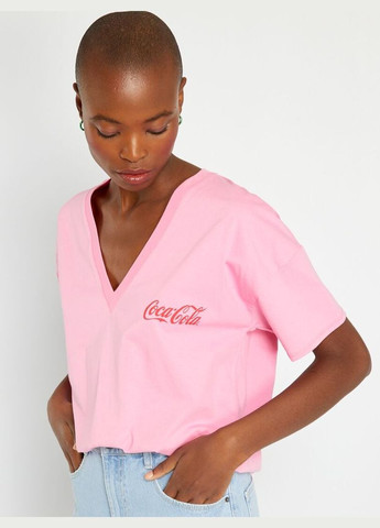 Розовая футболка,розовый с принтом, Kiabi