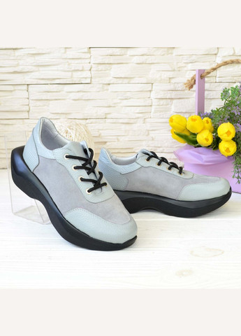 Кросівки жіночі сірі на шнурівці, натуральна шкіра та замша. 37 розмір Vasha para сірі демісезони (303931373)