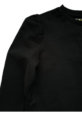 OVS 2000-542 свитшот утепленный черный для девушки с бантом однотонный черный праздничный, коктейльный, деловой, повседневный, кэжуал, деним байка, флис, трехнитка, двунитка с начесом, хлопок, трикотаж