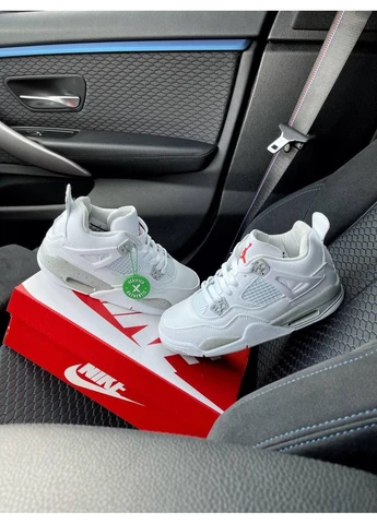 Білі кросівки чоловічі nike air jordan retro 4 white oreo найк аір джордан демісезон No Brand