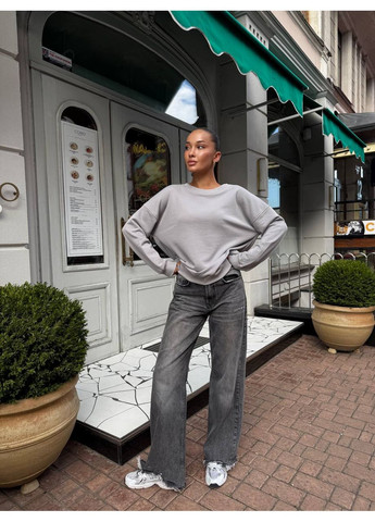 Графитовый женский свитшот оверсайз из высококачественной турецкой ткани Україна (351480323)