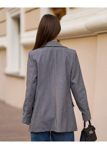 Серый женский шерстяной пиджак классического кроя ISSA PLUS в клеточку - демисезонный
