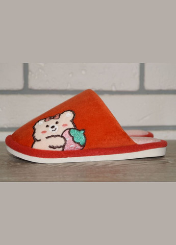 Коралловые тапочки для девочки с милым мишкой No Brand с аппликацией, с белой подошвой