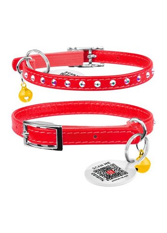 Ошейник Glamour с резинкой, клеевыми стразами, для кошек (ширина 9мм, длина 22-30см) красный WAUDOG (322001343)