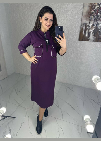 Фіолетова женское платье миди с карманами цвет баклажан р.46/48 449104 New Trend