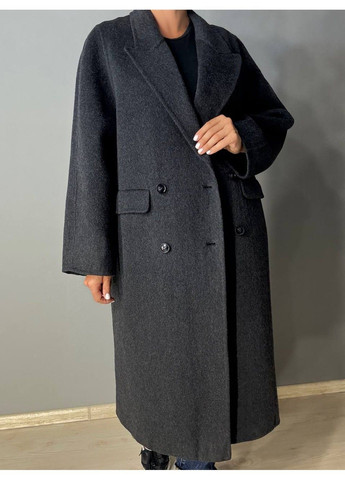 Темно-серый женский пальто женское 85098 длинное оверсайз шерстяное двухбортное темно серое Lady yep - демисезонный