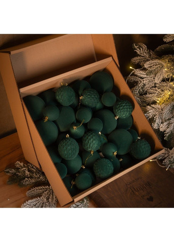 Набор новогодних шаров "Бархат" 40 шт Смарагдовый. Подарочный набор елочных шаров Шарики на елку No Brand (363830287)
