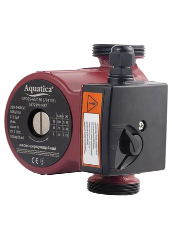 Насос циркуляционный 100Вт Hmax 6м Qmax 75л/мин Ø1½" 130мм+гайки Ø1" (774133) AQUATICA (395987849)