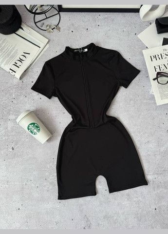 Женский комбинезон FINO Mode комбинезон-шорты чёрный спортивный, повседневный, кэжуал, вечерний дайвинг