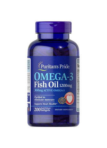 Жирные кислоты Omega 3 Fish Oil 1200 mg, 200 капсул Puritans Pride (293481821)