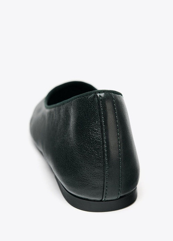 Жіночі балетки Zara | темно-зелені однотонні натуральна шкіра (358907608)