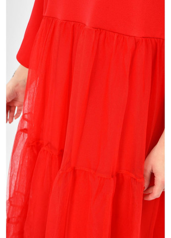 Красное повседневный платье женское батальное красного цвета с баской Let's Shop однотонное