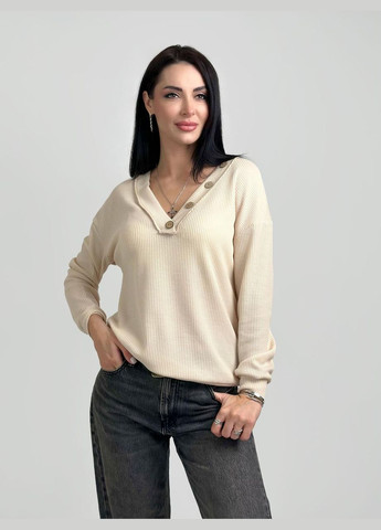 Бежевый демисезонный женский пуловер с пуговицами Fashion Girl