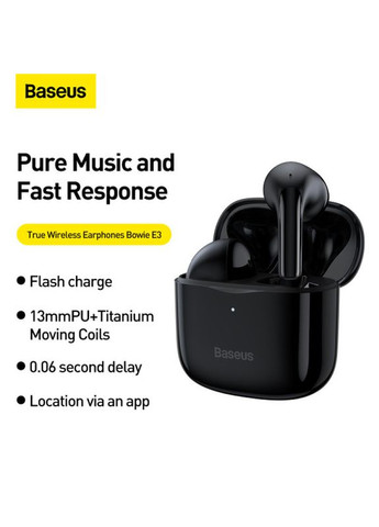Бездротові Bluetooth навушники True Wireless Earphones Bowie E3 Black Baseus (315723473)