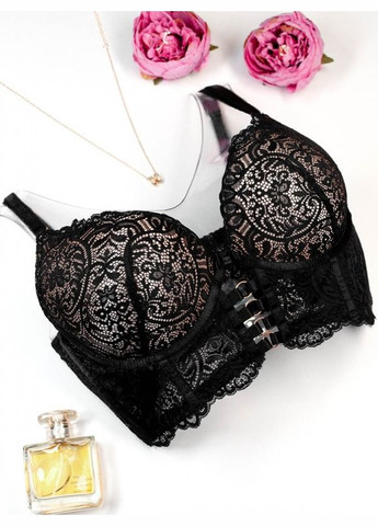 Темно-бежевий чорно-бежевий ажурний бюстгальтер напівграція Magnet мереживо