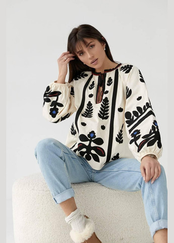 Бежева жіноча вишиванка, бавовняна сорочка з вишивкою етно s m l (42 44 46 48) бежева Po Fanu візерунок орнамент (330777552)