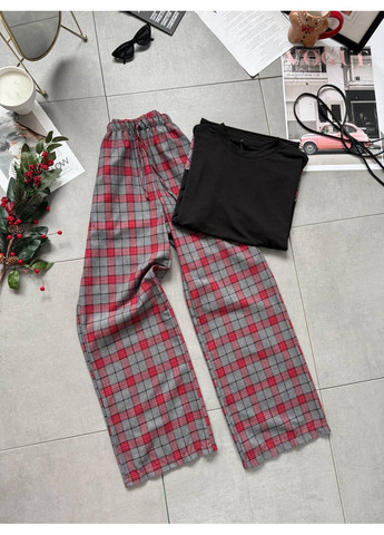 Червона всесезон жіноча піжама туніка + штани No Brand