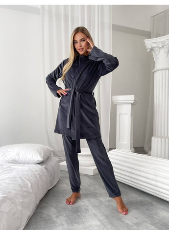 Графитовая всесезон велюровый домашний комплект тройка Fashion