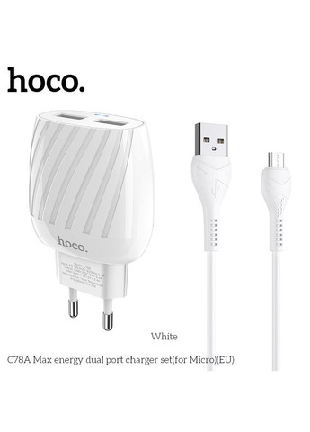 Адаптер сетевой Micro USB Cable Max energy C78A 2USB, 2.4A Hoco (293345712)