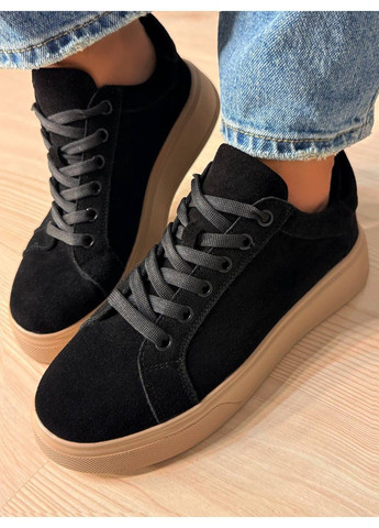 Черные кеды женские 85-9 натуральный замш на платформе черные Hengji
