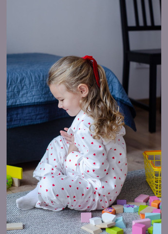 Біла всесезон дитяча фланелева піжама з червоними сердечками,сорочка і штани PAPLYK