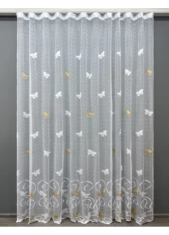 Тюль жакард "Метелики" колір білий з коричневим 1886т VR-Textil (366726674)
