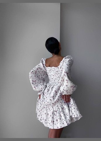 Белое повседневный, кэжуал женское белое платье No Brand с цветочным принтом