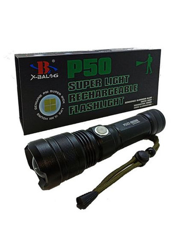Ручной аккумуляторный фонарь BL-P512-P50, 1x18650, micro USB, с фокусировкой, с ремешком X-Balog (305835818)